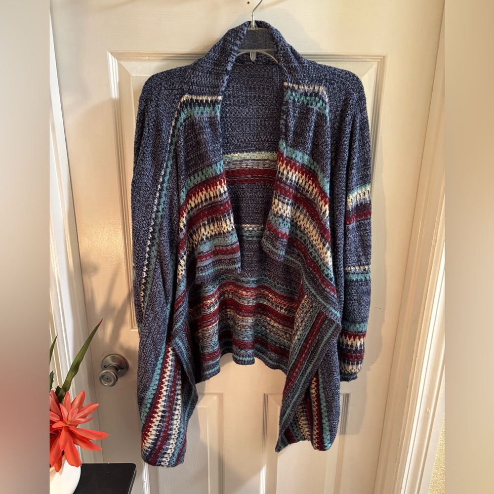 Cozy Blue Multicolor Women's Cardigan, Size M